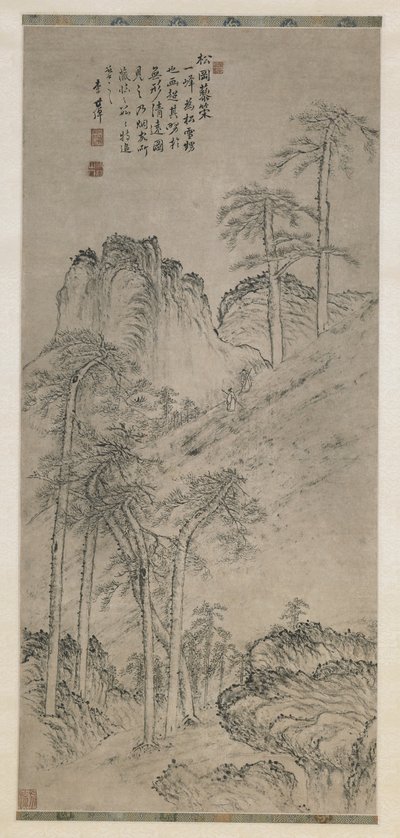 Spaziergang mit Stäben auf einem Kiefernberg, Qing-Dynastie, ca. 1760 von Li Shizuo