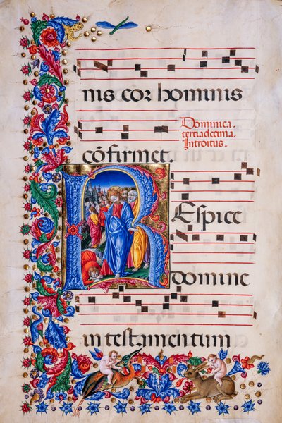 Piccolomini-Bibliothek: Chorbuch, cod. 24.9, ff. 67v mit der „Heilung des Aussätzigen“ von Liberale da Verona