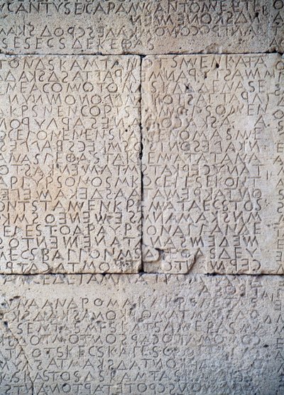 Gesetzbuch von Gortyn, dorische Inschriften auf Steintafeln, Gortyn, Kreta, Griechenland, griechische Zivilisation, 5. Jahrhundert v. Chr. (Detail) von Unbekannt Unbekannt
