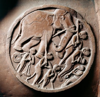 Medallion mit Affen und Elefanten, Relief von der Stupa von Bharhut, buddhistisches Denkmal, Madhya Pradesh, Indien, indische Zivilisation, 2. Jahrhundert v. Chr. von Unbekannt Unbekannt