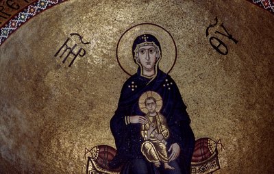 Mosaik der Jungfrau Maria aus dem Inneren des Klosters Hosios Loukas, Griechenland, gegründet im frühen 10. Jahrhundert von Unbekannt Unbekannt