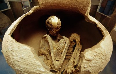 Mumie in einer Keramikurne. Atacama-Zivilisation, Paläolithikum. von Unbekannt Unbekannt