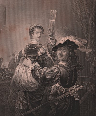 Rembrandt mit seiner Frau Saskia, Stich von H. Payne nach einem Gemälde von Rembrandt, aus Payne