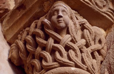 Spanien, Navarra, Kloster des Heiligen Erlösers von Leyre, Porta Speciosa, dekoriertes Kapitell von Unbekannt Unbekannt
