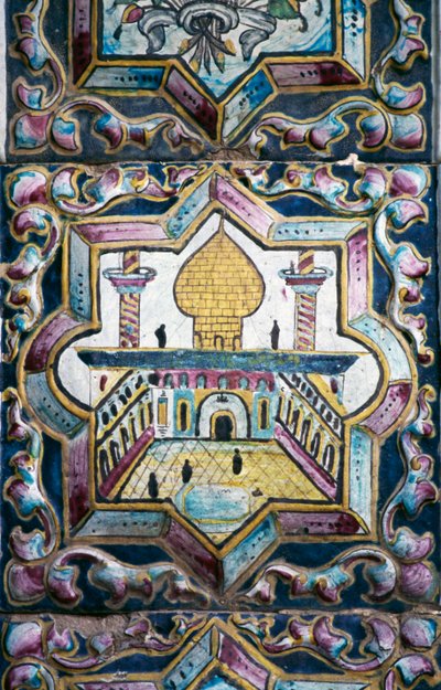 Ansicht der Moschee, polychrome Fliesendekorationen in Tekyeh Mo