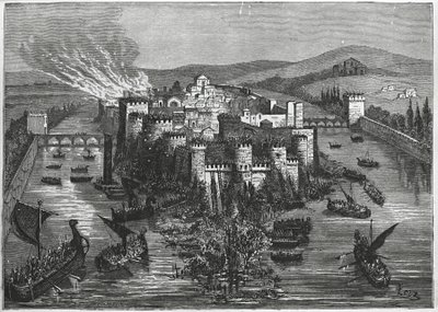 Wikinger belagern Paris im Jahr 845 (Gravur) von Unbekannt Unbekannt