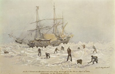 Vorfälle auf einer Handelsreise: HMS Terror, wie sie nach dem Aufwerfen durch das Eis im Frozen Channel am 27. September 1836 erschien von Lieutenant Smyth