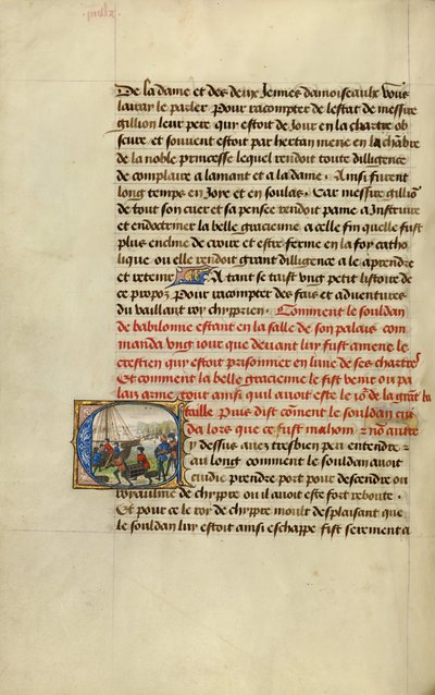 Initial C: Truppen laden Vorräte auf ein Schiff von Lieven van Lathem