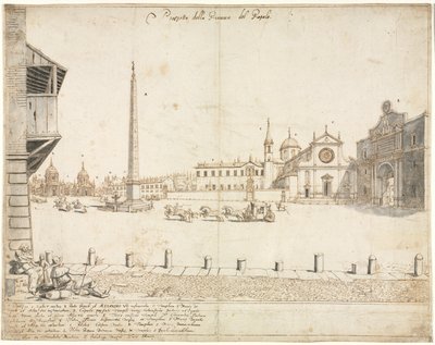 Achtzehn Ansichten von Rom: Die Piazza del Popolo recto, 1664 von Lievin Cruyl