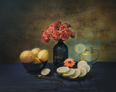 Elegante Zitronen und Rosen von Liu Xing