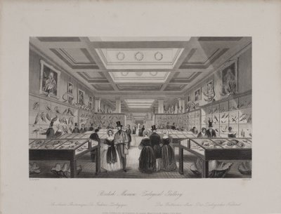 Ansicht der Zoologischen Galerie, Britisches Museum, zeigt Besucher, die sich die Ausstellungen ansehen, ca. 1850 (Gravur) von Llewellyn (after) Jewitt