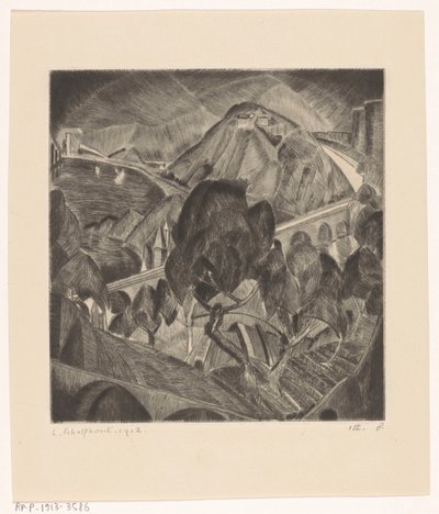 Berglandschaft mit Aquädukt von Lodewijk Schelfhout (signed by artist)