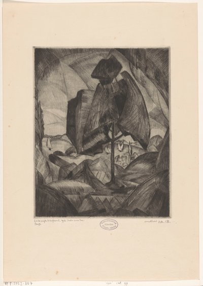 Baum in einer Hügellandschaft mit See von Lodewijk Schelfhout (signed by artist)
