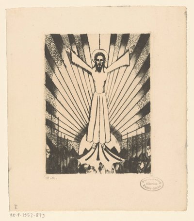 Christus mit ausgebreiteten Armen in einer Hügellandschaft von Lodewijk Schelfhout (signed by artist)