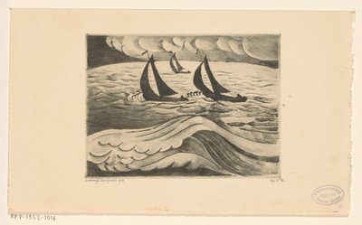 Drei Segelschiffe bei Sturm auf See von Lodewijk Schelfhout (signed by artist)