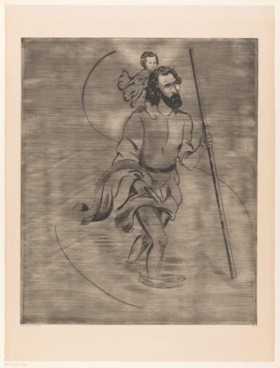 Heiliger Christophorus mit dem Christuskind von Lodewijk Schelfhout (signed by artist)
