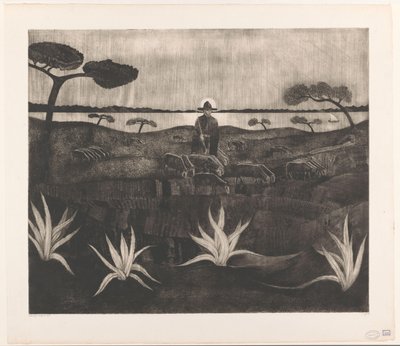 Hirte mit einer Schafherde in einer Hügellandschaft von Lodewijk Schelfhout (signed by artist)