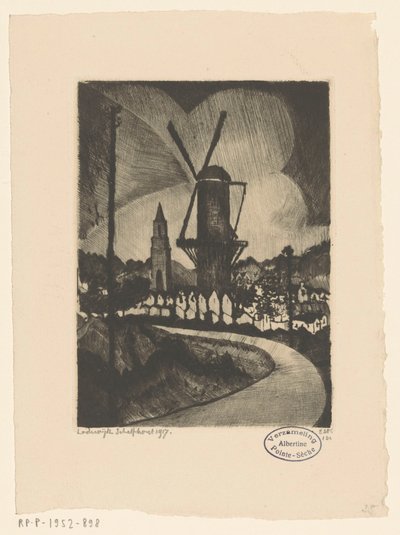 Hügellandschaft mit Mühle von Lodewijk Schelfhout (signed by artist)