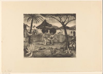 Zwei Männer, die in einem Garten einen Mann tragen von Lodewijk Schelfhout (signed by artist)