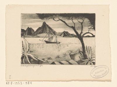 Segelschiff in einer Bucht von Lodewijk Schelfhout (signed by artist)