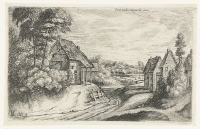 Landschaft mit zwei Bauernhöfen entlang einer Straße von Lodewijk de Vadder