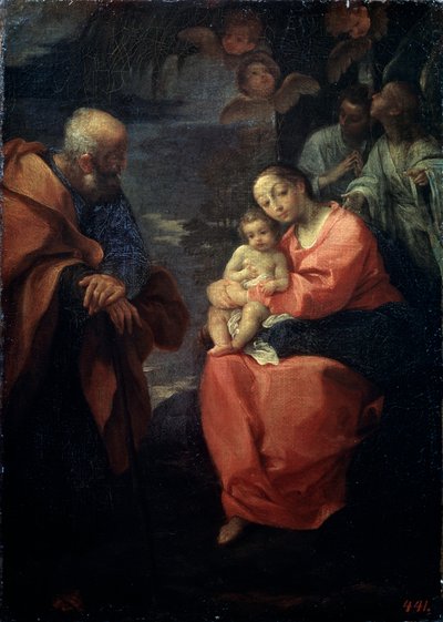 Die Heilige Familie unter einer Palme, Rast auf der Flucht nach Ägypten, spätes 16. Jahrhundert von Lodovico Carracci