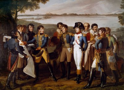 Napoleon I. befiehlt am 19. Mai 1809 eine Brücke über die Donau bei Ebersdorf zu bauen. General Henri Gatien Bertrand (1773-1844) präsentiert die Pläne der Brücke, um die Insel Lobau zu überqueren. Detail. Gemälde von Ludovico Venuti (aktiv zwischen 1799-1 von Lodovico Venuti
