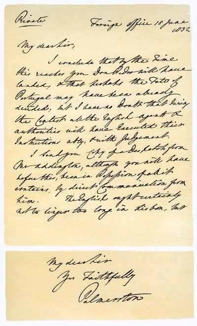 Brief von Henry John Temple an RB Hoppner, 18. Juni 1832 von Lord Palmerston