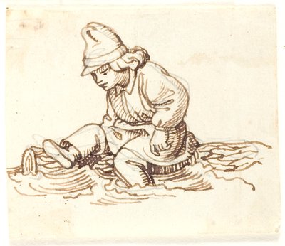 Junge, der auf einem Baumstamm im Wasser sitzt von Lorenz Frølich
