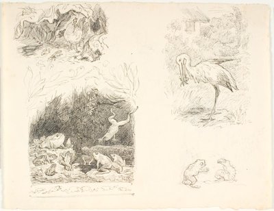 Vier Entwürfe für Illustrationen zu Die Kröte, H.C. Andersens Neue Märchen und Geschichten von Lorenz Frølich