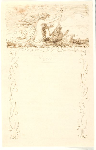 Vignette mit harfenspielender Meerjungfrau; darunter Ornamentrahmung von Lorenz Frølich