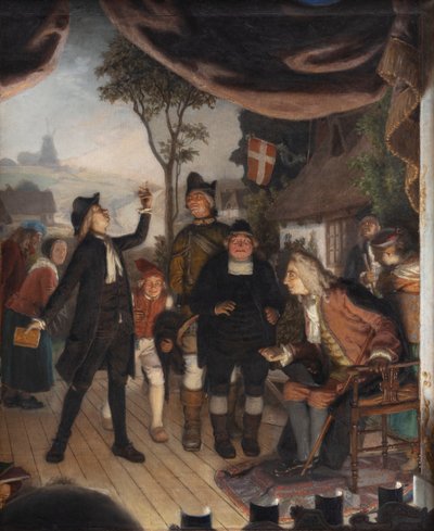 Ludvig Holberg bei der Probe seines Stücks Erasmus Montanus, Akt IV, Szene 2 von Lorenz Frølich