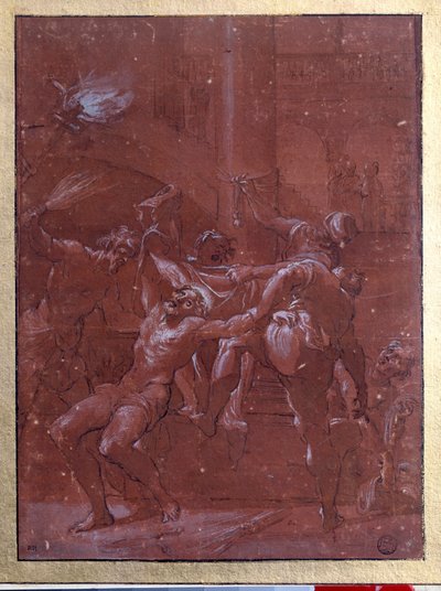 Die Geißelung Christi. Zeichnung mit brauner Tinte und Waschung von Lorenzo Garbieri genannt il Nepote (1580-1654). Paris. Louvre Museum von Lorenzo  Garbieri