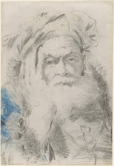 Ein bärtiger alter Mann, der seinen Kopf auf seine Hand stützt von Lorenzo Baldissera Tiepolo