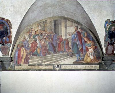 St. Antoninus erlässt den Acht von Balia die Exkommunikation, Lünette von Lorenzo Cerrini