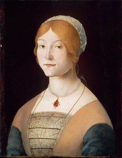 Porträt einer Frau mit einer Perlenkette von Lorenzo Costa