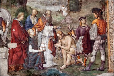 Leben der hl. Cäcilia: Valerian wird von Papst Urban I. getauft (Detail) von Lorenzo Costa