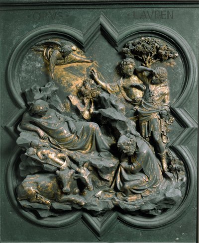 Nordtor, Außendetail: Die Geburt Christi. Bronzeplastik von Lorenzo Ghiberti von Lorenzo Ghiberti
