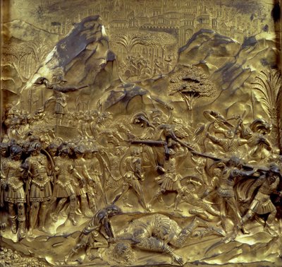 Die Geschichte von David und Goliath, eines von zehn Reliefs von den Paradiespforten (Osttüren), 1425-52 von Lorenzo Ghiberti