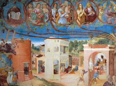 Christus-Weinrebe und Legende der Heiligen Barbara (Detail) von Lorenzo Lotto