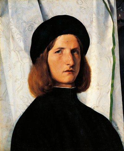 Porträt eines jungen Mannes mit Lampe von Lorenzo Lotto