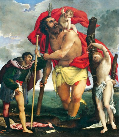 St. Christophorus zwischen den Heiligen Rochus und Sebastian von Lorenzo Lotto