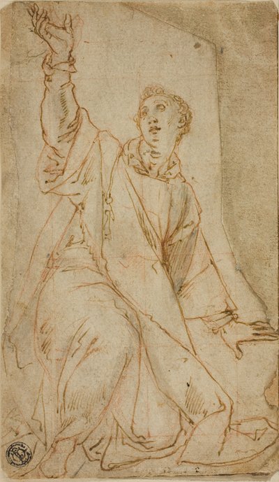 Kniender Heiliger Stephanus mit erhobenem rechten Arm von Lorenzo Sabbatini