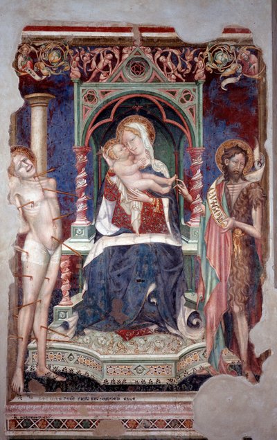 Jungfrau mit Kind, umgeben von St. Sebastian und St. Johannes dem Täufer von Lorenzo Salimbeni
