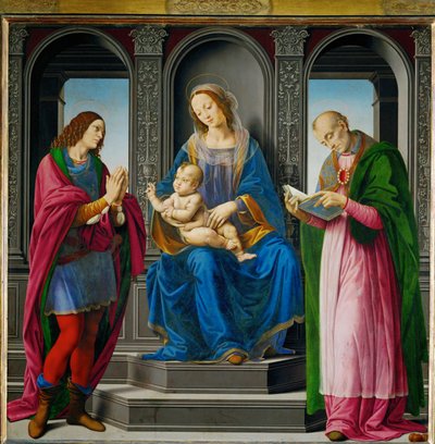Madonna mit Kind, umgeben von Sankt Julian und Sankt Nikolaus von Myra von Lorenzo di Credi