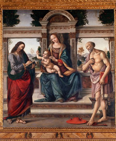 Jungfrau mit Kind und zwei Heiligen, St. Matthäus und St. Hieronymus von Lorenzo di Credi