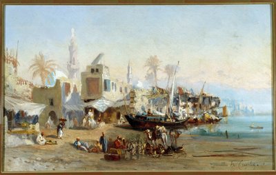 Fischer und Moscheen im Hafen von Boulack in Ägypten. Gemälde von Amable Louis Crapelet (1822-1867). Sammlung Fondation Regards de Provence, Marseille von Louis Amable Crapelet