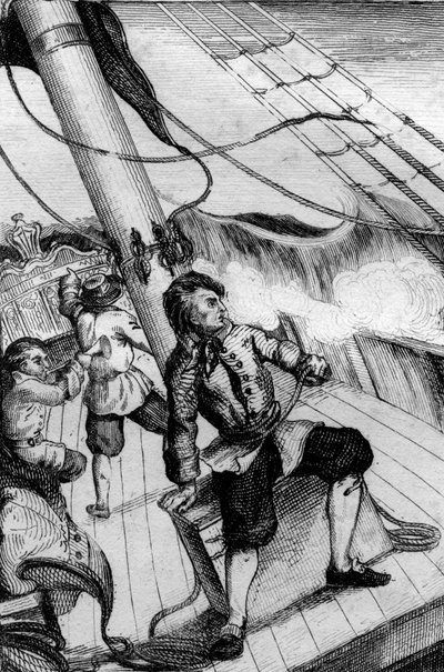 Jede Minute erwartete ich, verschlungen zu werden. Gravur nach einer Zeichnung von M. de Sainson für das Buch von Daniel Defoe "Robinson Crusoe", französische Ausgabe von 1837 von Louis Auguste de Sainson