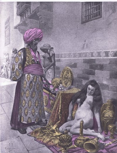 Osbech und die Gefangenen, Illustration aus Decameron von Boccaccio, veröffentlicht von Navarre Society 1930er Jahre (Litho) von Louis Chalon