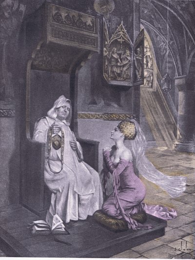 Die Dame und der Mönch, Illustration aus Decameron von Boccaccio, veröffentlicht von Navarre Society 1930er Jahre (Lithographie) von Louis Chalon